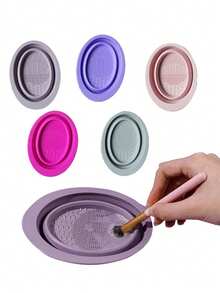 1/2 Packs Makeup Brush Cleaner Mat Foldable Silicone Makeup Brush Cleaner Bowl Pads Portable Scrubber Cleaning Tool For Makeup Brush Set Foundation Powder Concealers Eye Shadows Makeup Brushes - Multicolor - View 2