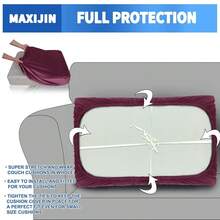 MAXIJIN Velvet Stretch Couch Cushion Covers Soft Loveseat Cushion Cover Replacement Sofa Seat Cushion Slipcovers RV Protector With Elastic Bottom (1 Piece Loveseat Cushion Cover, Wine Red) - 酒紅色 - 查看 5