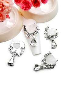 10pcs/Pack Heart Shaped Tassel Alloy Rhinestone Nail Art Jewelry, 3D Metal Heart Cat Eye Stone Water Drop Pendant Crystal Glass Nail Decor DIY Accessories For Girls & Women - Multicolor - View 5