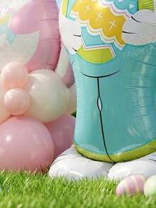 87件/套复活节派对装饰气球套装，150厘米（59英寸）高复活节站立4D兔子加厚铝箔气球，巨型哑光粉/蓝兔子造型气球，迷你马卡龙粉/黄花朵/花瓣气球，复活节气球拱门，气球花环装饰道具，适合春季、户外、花园派对装饰 - 彩色 - 查看 11