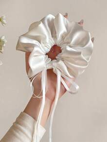 1/2个芭蕾舞风格白色缎面蝴蝶结长飘带发圈，适合派对和约会佩戴，发绳，发饰，发圈，发带，马尾辫头饰，弹性发圈 - 彩色 - 查看 7