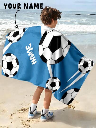 1 stuk gepersonaliseerde strandhanddoek/badhanddoek met voetbalpatroon