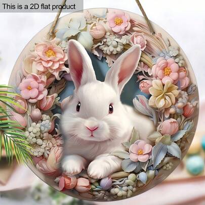 2D Flat Easter Bunny And Tulip Wooden Wreath - Colorful Spring Decor For Home, Garden And Porch | Perfect Gift For Loved Ones