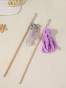 1 Set/2pcs Pet Cat Toys/Cat Teaser, Octopus/Mouse/Cat/Cartoon Design, Wooden Stick Plush Realistic Octopus Doll Cat Doll - Multicolor - View 29
