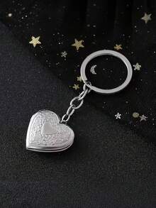 1pc 304 Stainless Steel Heart-Shaped Pendant Keychain, Handmade Heart-Shaped Small Box Fairy Tale Keyring Gift For Her - Silver - View 9