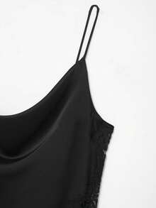 Đầm satin ren thanh lịch DEEKA dành cho nữ, kiểu dáng châu Âu và Mỹ, màu đen. - màu đen - Xem 5