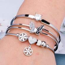 3pcs Set Classic Butterfly & Heart Charm Bracelet, Elegant Zirconia Bracelet Suitable For Parties, Ceremonies, Daily Accessories, Wedding, Birthday, Bridesmaid, Anniversary, Valentine's Day - Butterfly Bracelet Combination - View 7