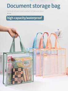 1pc A4 Size Student Transparent Waterproof Multi-Function Dual Layer Portable File Folder Tote Bag, Spacious Capacity & Simple Design For Daily Use, Suitable For Students, Office And Business,Back To School,School Supplies - Transparent Storage Bag - View 7