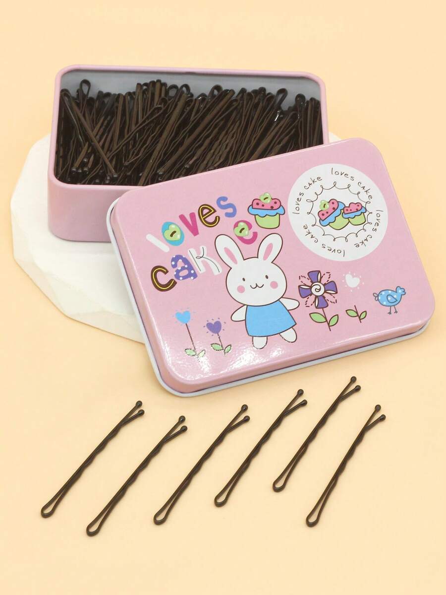 100个/盒 女士基础款波浪发夹，经典黑色发卡，适合日常佩戴，爪夹，发卡 - 黑色 - 查看 1