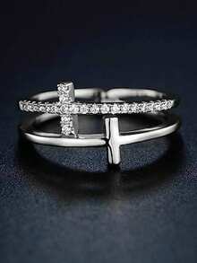 1 PC Glamorous Cross Cubic Zirconia Ring For Women For Wedding Engagement Anniversary Party Band Jewelry Valentine's Day Gift - Silver - View 10