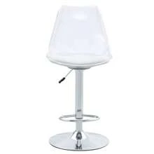 Set Of 2 Modern, Adjustable Bar Stools With Transparent Plastic Backrests, Faux Leather Seats, And Silver Metal Legs. Height-Adjustable And 360° Swivel, They Are Suitable For Kitchens And Bistros. - Transparent + Silver - View 11