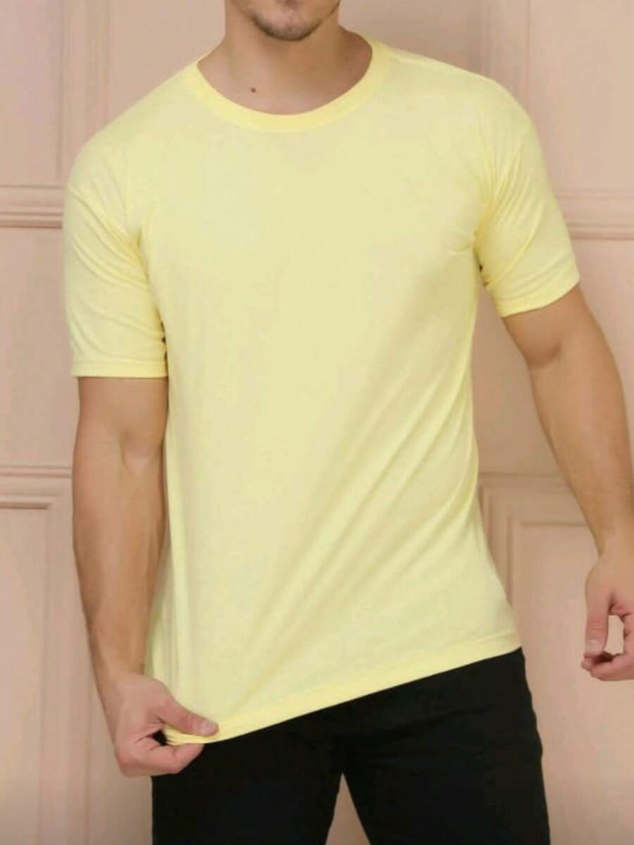 Basic Casual Shirt For All Occasions. Men's T-Shirt, 30.1 Thread Count, Lightweight, Soft Fabric With Good Drape And Durability, 100% Cotton. - 黃色 - 查看 1