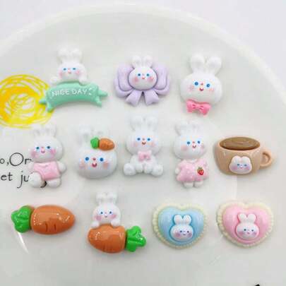 10个/20个混合树脂爱心、兔子、胡萝卜、迷你树DIY配件，可用于制作耳环、发夹、文具、手机壳、钥匙扣、杯子、鞋子、笔记本、冰箱贴、水瓶、爱心、樱桃、蝴蝶结、猫咪等，适用于生日派对、复活节、迎婴派对、毕业典礼、节日、情人节、母亲节、新年、桌面装饰、家居装饰、微景观装饰等。