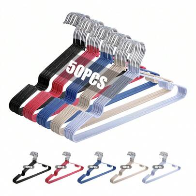Tendencia50 Ganchos Para Ropa Antideslizante Perchas Acero Inoxidable Negro, Blanco, Azul, Rojo, CaquiCalidad premium