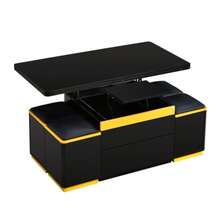 Modern Coffee Table In Glossy Black, Elegant Side Table, Multifunctional, Height Adjustable Coffee Table, Folding Dining Table/Living Room Furniture, 100 X 50 X 43 Cm (Length X Width X Height) - Black - View 10