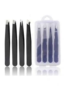 Fadvan 4pcs Stainless Steel Tweezers Set, Professional Precision Tweezers For Eyelash Extension, Eyebrow, Blackhead Removal - Multicolor - View 8