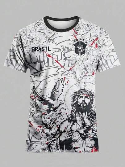 Brazil Style Men's & Youth Soccer Jersey, Comfortable Sports T-Shirt With Brazilian Graphic Print, Suitable For Soccer Matches, Training, Daily Fitness, Parties, Gifts For Fans, Made Of Breathable Fabric For Fitness Enthusiasts