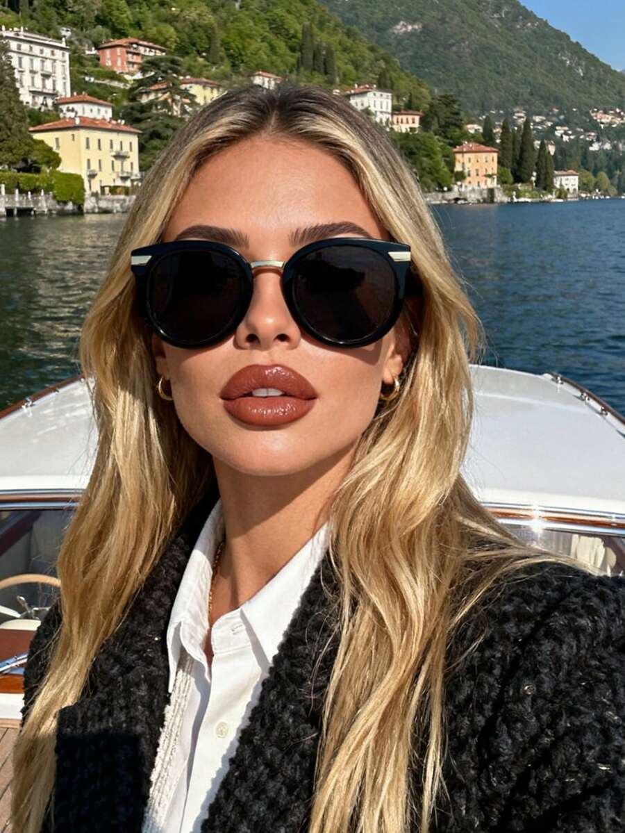 نظارات شمسية كلاسيكية دائرية باللون الأسود، من البلاستيك بطراز كلاسيكي للخروج والسفر والشاطئ والاستخدام اليومي، حماية من أشعة الشمس الضارة، مناسبة للجنسين - الأسود - مشاهدة 1