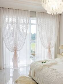 1 Panel & 2 Panels Pink Polka Dot Fluffy Ball Sheer Curtains, Modern Minimalist Style, Rod Pocket Design, Translucent But Not See-Through, Washable, Easy Care, Suitable For Living Room, Bedroom, Various Room Types - Pink - View 8