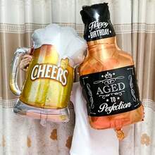 1pc Party Foil Balloon Set, Includes Champagne Glass, Stemmed Champagne Glass, Champagne Bottle, Party Bottle, Whiskey Bottle, Rose Gold Bottle, Bow Tie Glass, Beer Mug, Flamingo Glass Balloon, Suitable For Birthday Party, Engagement, Wedding Anniversary Decoration, Christmas Party, New Year Decoration, Friends Gathering, Garden Party Decoration - Multicolor - View 23