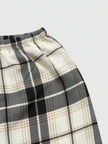 Men's Casual Elastic Waist Plaid Pants, Spring/Autumn - Black and White - View 4