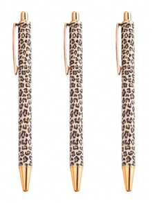 3支装可爱豹纹中性笔套装，按压式设计，简约印花圆珠笔，适合写日记和送礼，是婚礼、情人节、返校季的完美之选。