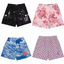 New Summer  EE Basic Mesh Short Classic Floral Printed Gym Shorts 2025 Men's Gym Basketball Sports Beach Shorts - 黑方子 - 查看 3
