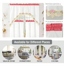 TendenciaPaquete De 3 Cortinas De Cocina De Tul Con Bordado FloralCalidad premium - Rosa - Ver 6
