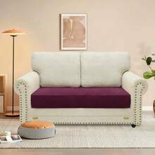 MAXIJIN Velvet Stretch Couch Cushion Covers Soft Loveseat Cushion Cover Replacement Sofa Seat Cushion Slipcovers RV Protector With Elastic Bottom (1 Piece Loveseat Cushion Cover, Wine Red) - 酒紅色 - 查看 3