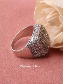 1 chiếc nhẫn hợp kim mạ bạc hình vuông đính kim cương toàn phần, thiết kế tối giản, nhẫn unisex chất lượng cao, nhẫn đôi sang trọng. - Bạc - Xem 10