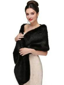 1pc Black & White Women's Fur Shawl, Suitable For Coats, Furs, Long Formal Dresses, Gowns, Daily Outerwear, Skirts - One Size - View 1