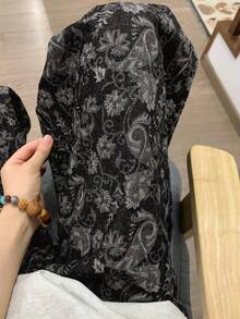 复古印花休闲牛仔裤，宽松显瘦阔腿裤，春秋季款 - 黑色 - 查看 2