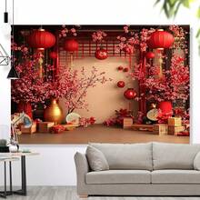 1 件装，涤纶材质，中国新年主题派对背景，中国春节庆祝活动，红灯笼，鲜花，摄影背景，新年派对，成人摄影道具 - 多色6 - 查看 8
