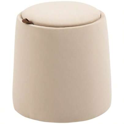 HOMCOM Round Storage Ottoman In Beige Velvet, Removable Lid, Ø44 Cm X 47.5 Cm, Can Be Used As A Side Table