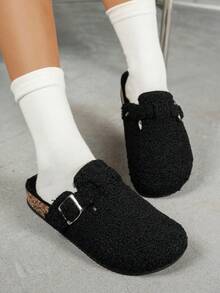 Women's Casual Solid Color Suede Slip-On Mule Slippers, Available In Thermal Lined And Non-Fleece Versions - Black Velvet - View 3