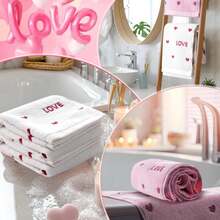 2pcs Valentine'S Day Hand Towels Red Pink Hearts Embroidered Towel For Bath Cotton Soft Bathroom Kitchen Valentine'S Day Decorative Set For Drying Cleaning Cooking Holiday Decor Gift,14 X 29 Inch - ColorF - 查看 8
