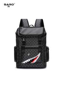 1pc Men's Fashion Backpack, Casual Dual-Shoulder Backpack, Korean Style Printed Large Capacity Travel Laptop Bag, Hiking Backpack, Sports Bag With Zipper, PVC Black Bag, Suitable For Commuting, Gift For Men Holiday Laptop Case - View 5