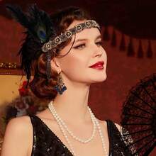 TendenciaMascara Gatsby Accesorios Disfraz Halloween Plumas DiademaCalidad premium - C negra - Ver 10