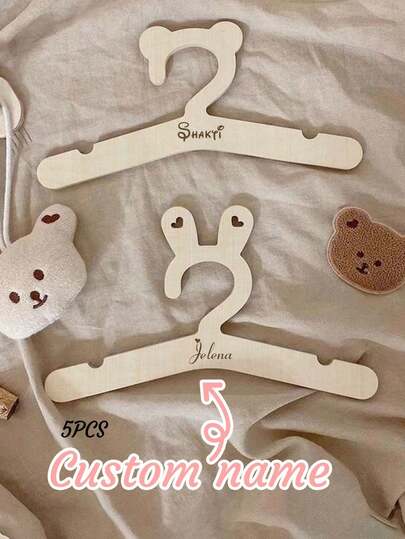 5 Packs Personalized Name Baby Hangers – Valentine's Day Gift For Baby & Kids, Custom Wooden Nursery Closet Set, Baby Shower Gift.