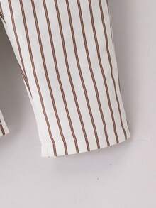 Conjunto de roupa de cavalheiro para bebê menino, 3 peças: Camisa de manga comprida + Calça listrada com suspensórios + Chapéu listrado, Terno formal para festa de aniversário infantil - Branco - Ver 5