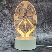 Jesus Statue Night Light, Acrylic Panel, Church Souvenir, Religious Home Decor, LED Desk Lamp, Bedroom Bedside Lamp, Creates Cozy Ambiance, Suitable As Christmas Or Birthday Gift - 彩色 - 查看 4
