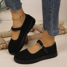 Women's Black Corduroy Mary Jane Platform Shoes - Comfortable Thick Sole Buckle Strap Casual Flats For Daily Wear - màu đen - Xem 4