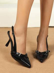 Women's Black Pointed Toe Stiletto High Heels, Elegant Formal Party Comfortable Fashion Casual Ballroom Minimalist Versatile Pumps - Black - View 4