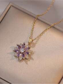Nuevo diseño de colgante de flor de margarita de circonita, collar de lujo elegante - Multicolor - Ver 9