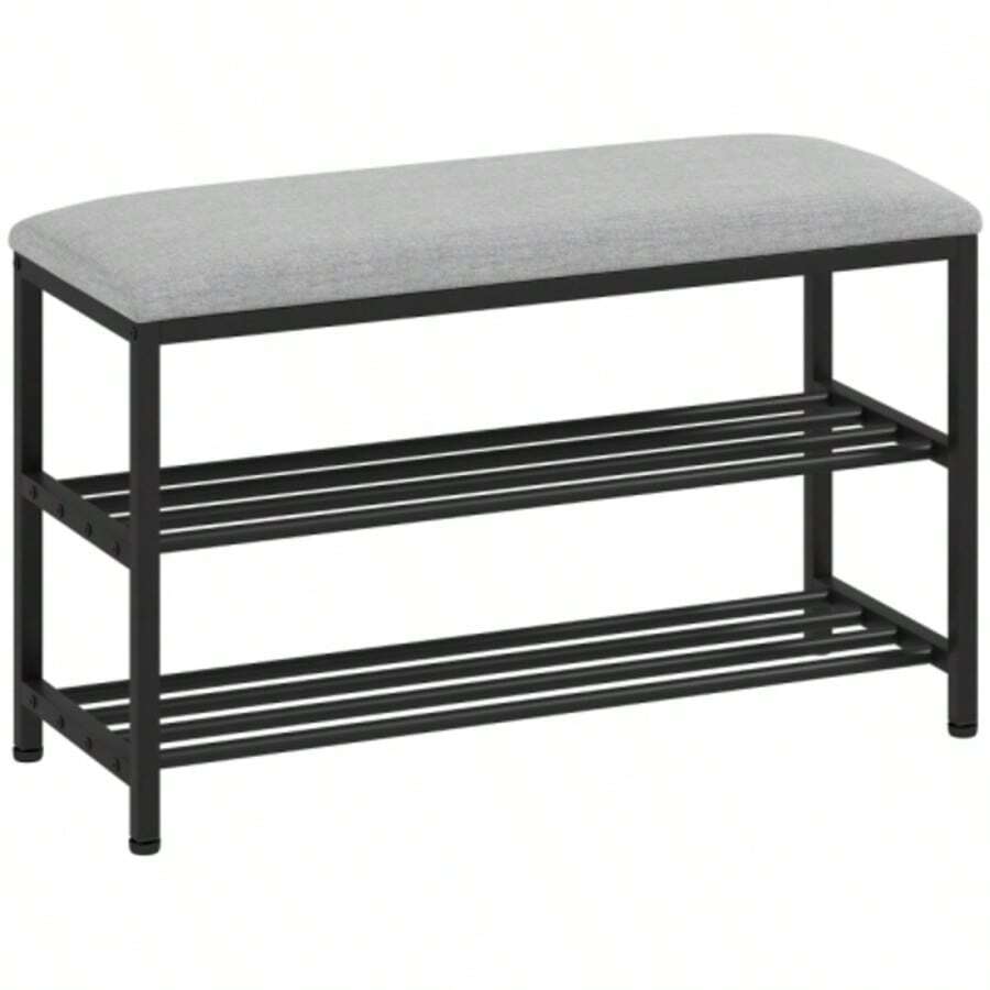 Shoe Bench With Seat, Bench With Storage Space, Shoe Rack With 2 Open Compartments, Bench 81 X 31 X 50 Cm Black - Màu Xám nhạt - Xem 1