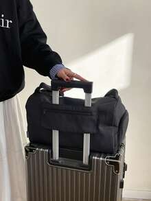 Large Capacity Nylon Short Trip Duffel Bag, Gym Bag, Yoga Bag, Student Back To School Luggage Bag, Unisex - Black - View 6