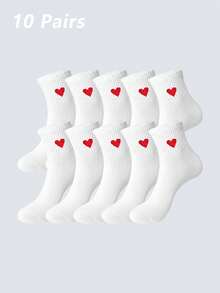 1/6/10双装男女通用配饰袜，心形短袜，白色，价格实惠，Y2K风格，可爱，运动趣味袜，情人节礼物 - 彩色 - 查看 9