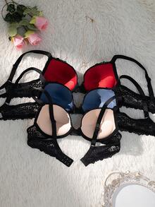 3pcs Valentine's Day Sexy Lingerie Set, Underwire Bra With Adjustable Straps, 3/4 Cup Enhances Cleavage, Lace Details With Back Closure, Soft & Comfortable Everyday & Occasion Bra For Women - Multicolor - View 2
