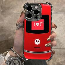 Stylish Retro Red Mobile Phone Pattern Case For  16 15 14 13 12 11 Pro Max X XR XS Max 8 7 Plus Shockproof Transparent Soft Back Cover Funda Para  17 Pro Cheap  17 Case - 混合顏色 - 查看 1