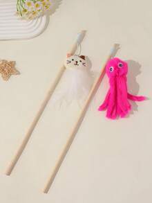 1 Set/2pcs Pet Cat Toys/Cat Teaser, Octopus/Mouse/Cat/Cartoon Design, Wooden Stick Plush Realistic Octopus Doll Cat Doll - Multicolor - View 28